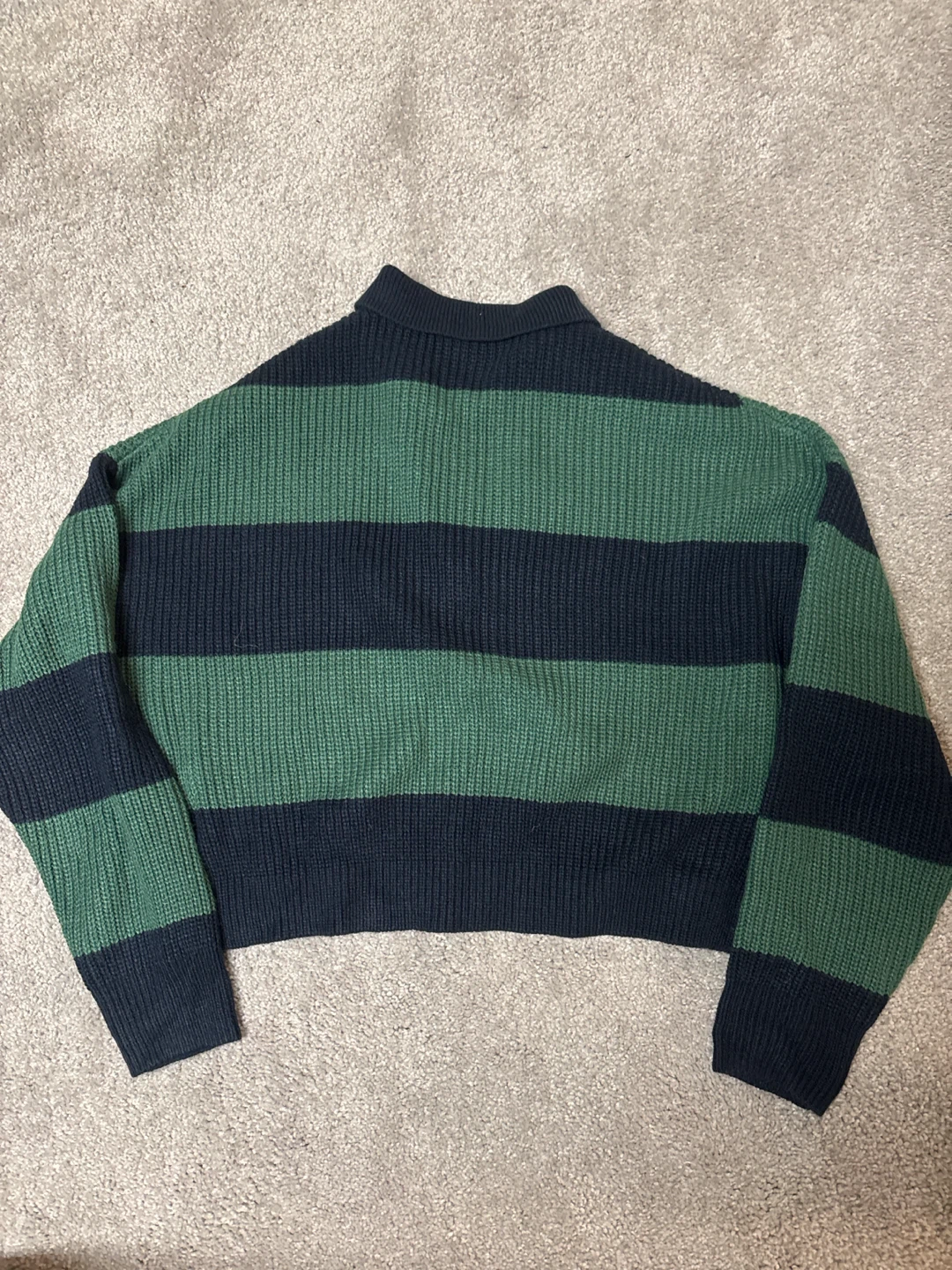 Green and Navy Striped Polo Sweater - photo 2
