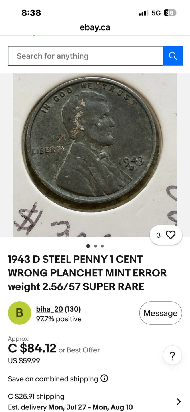 WW-2  1943 -S Steel Penny - Mint Error - photo 5
