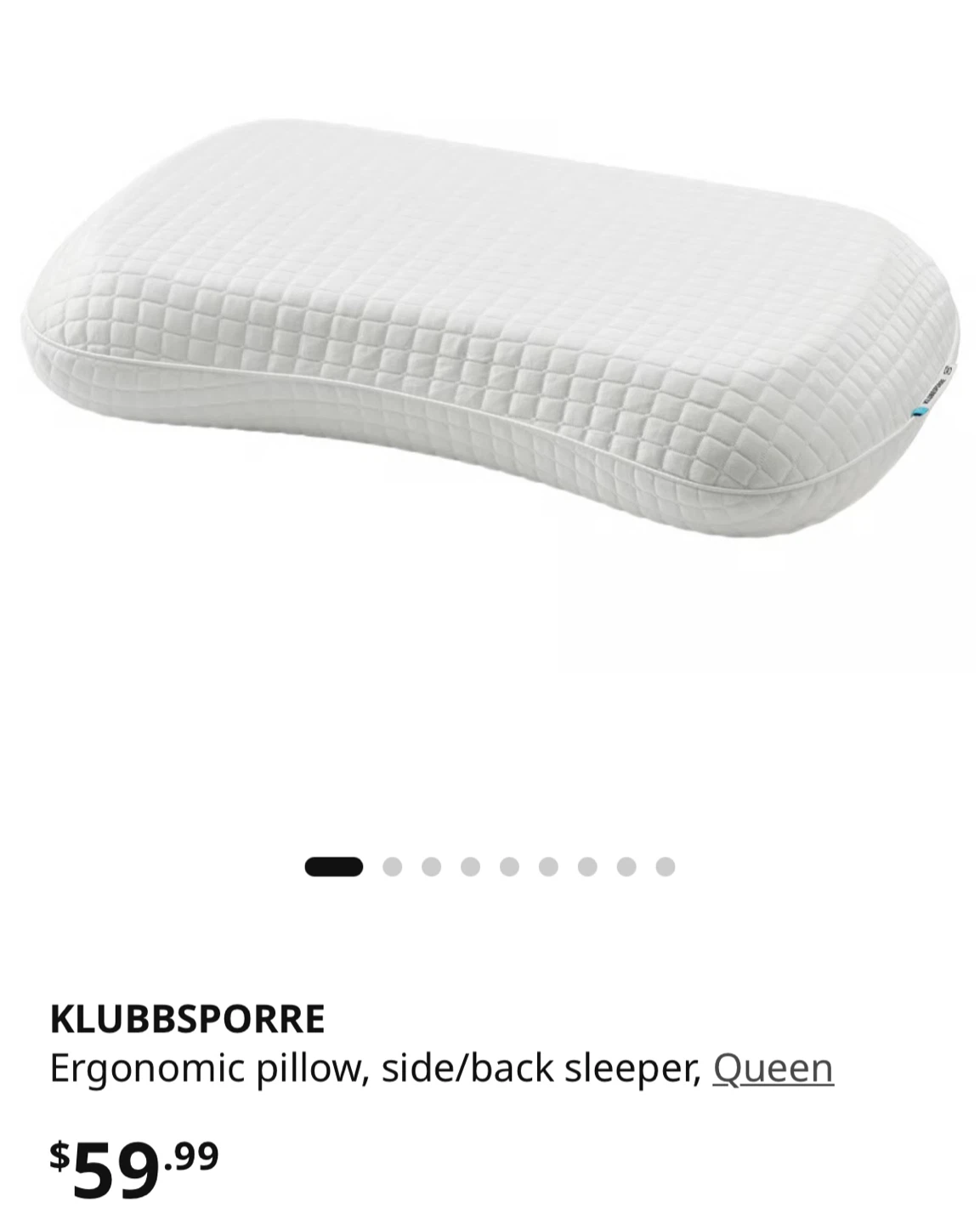 IKEA KLUBBSPORRE Ergonomic Queen Pillow