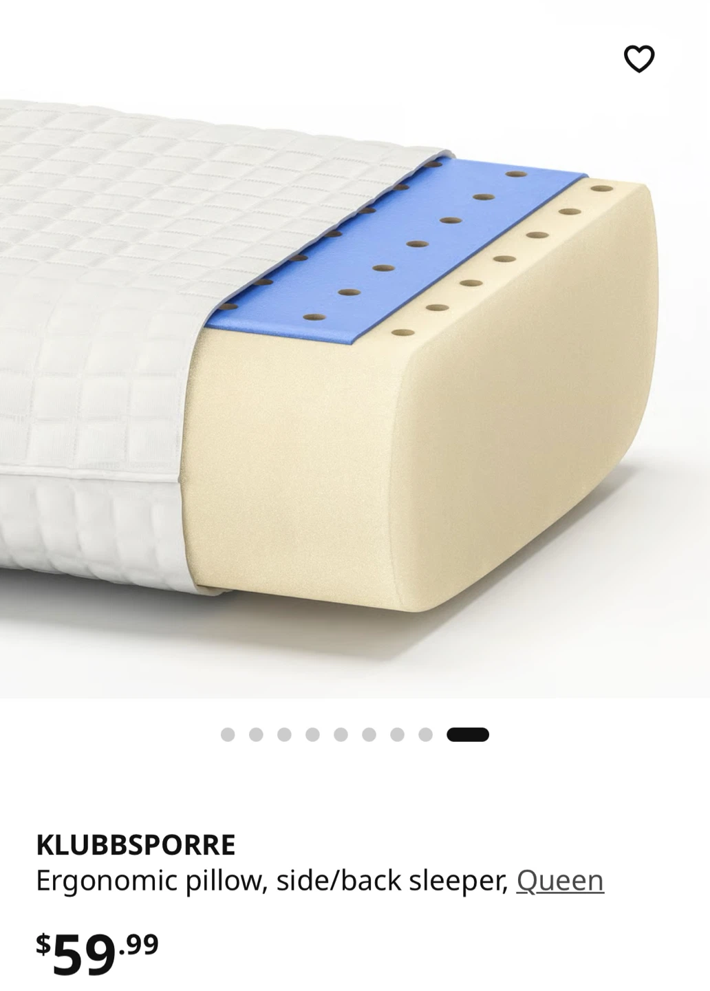 IKEA KLUBBSPORRE Ergonomic Queen Pillow - photo 3