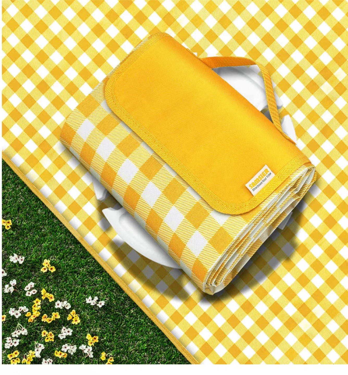 Yellow Gingham Picnic Blanket 60" x 80"