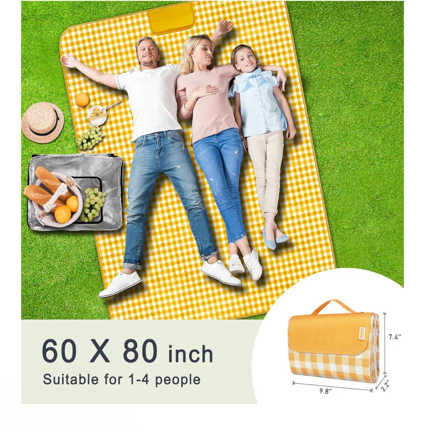 Yellow Gingham Picnic Blanket 60" x 80" - photo 2