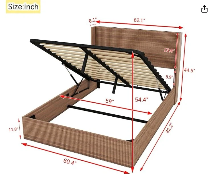 Queen Size Storage Bed Frame with Headboard