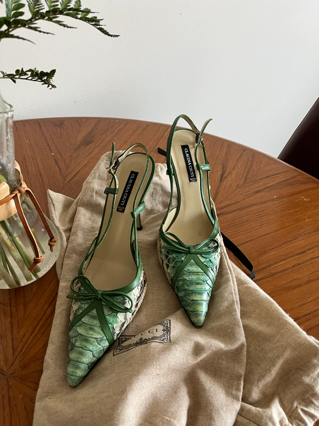 Claudia Ciuti Green Snake Print Heels Size 7