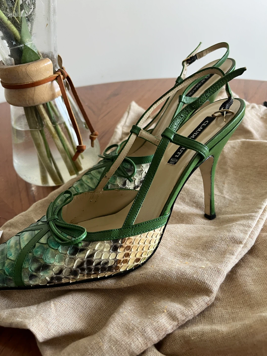 Claudia Ciuti Green Snake Print Heels Size 7 - photo 2