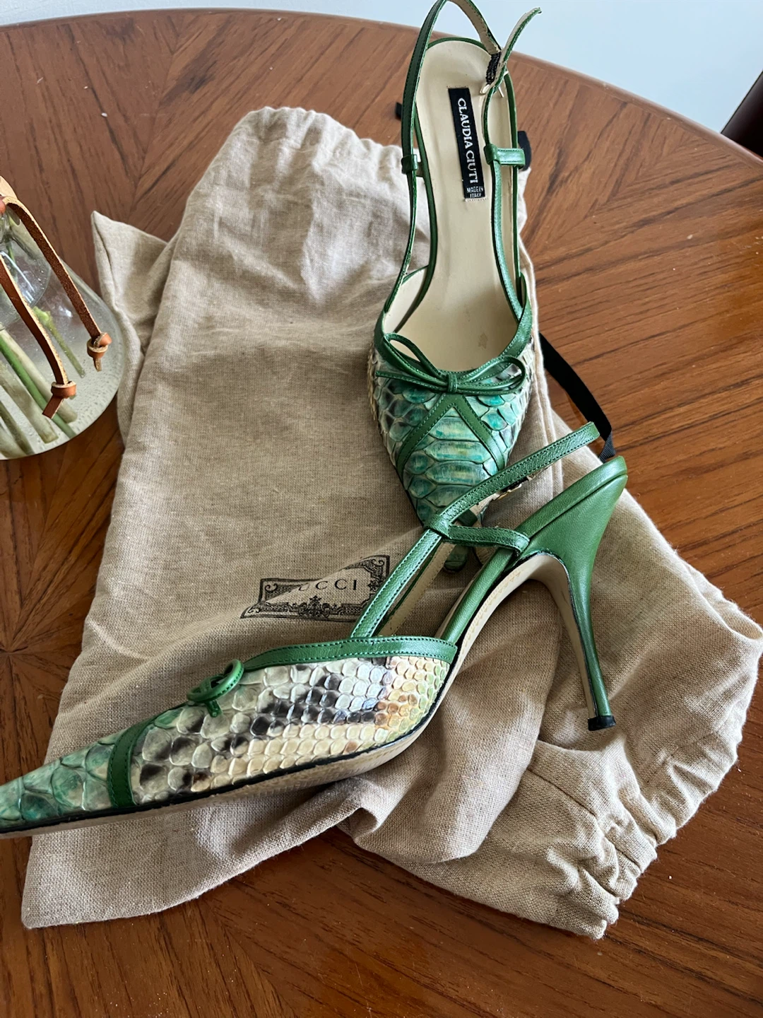 Claudia Ciuti Green Snake Print Heels Size 7 - photo 3