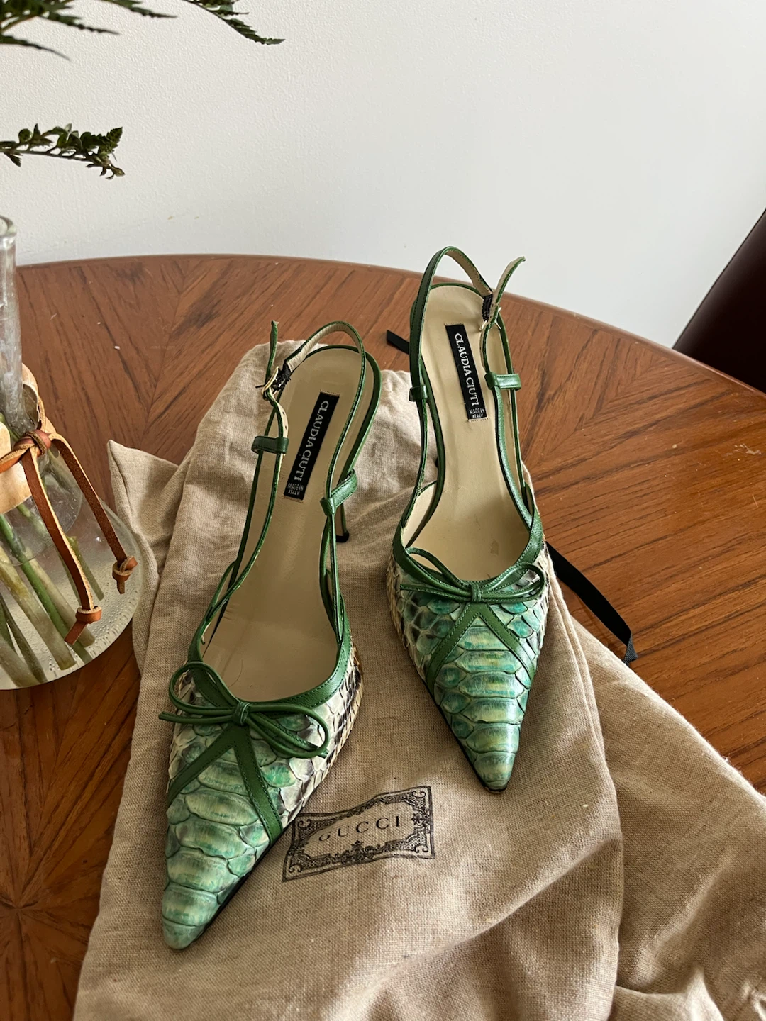 Claudia Ciuti Green Snake Print Heels Size 7 - photo 4