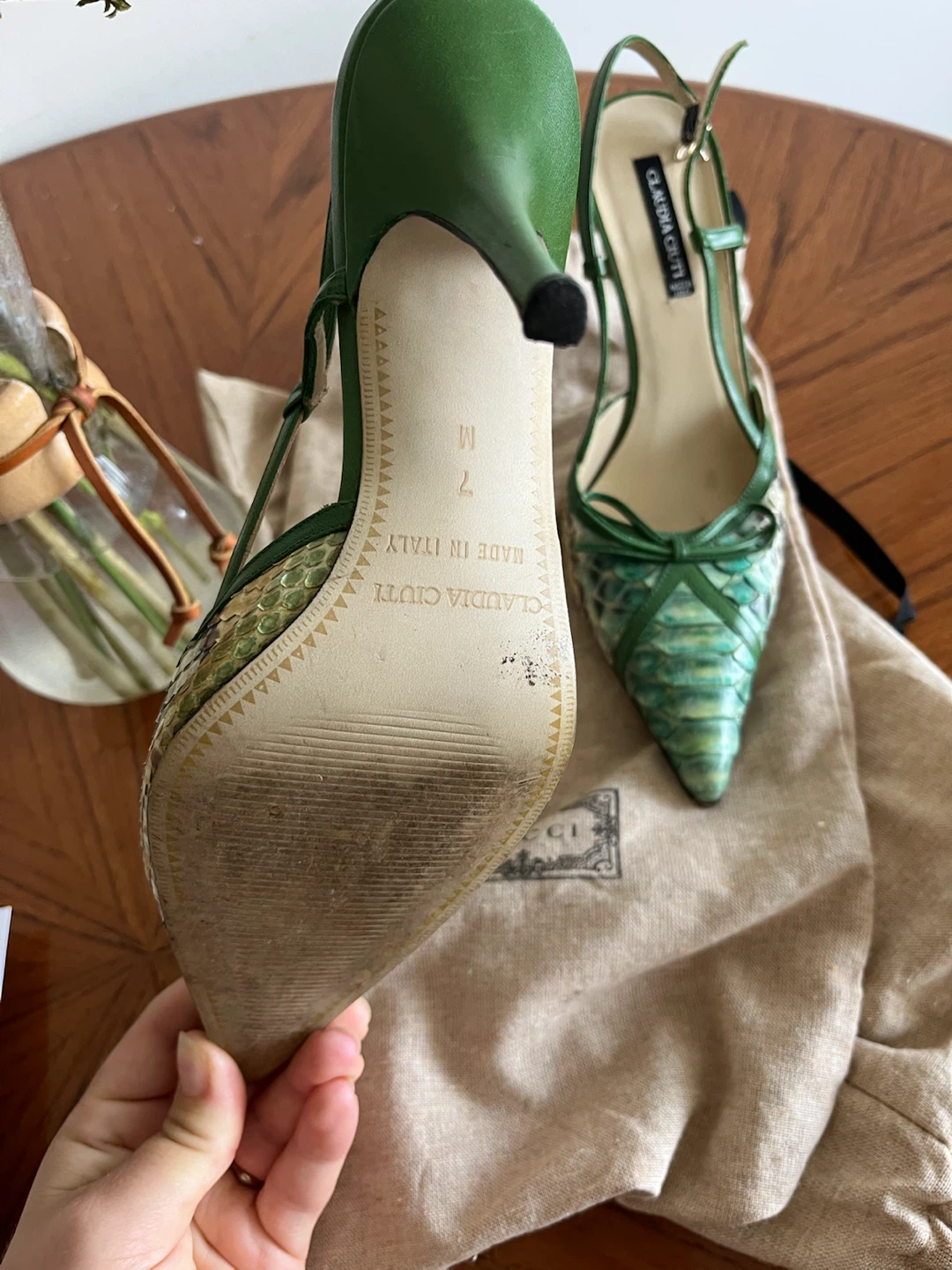 Claudia Ciuti Green Snake Print Heels Size 7 - photo 5