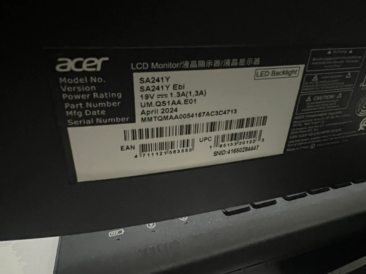 Acer SA241Y Ebi LCD Monitor - photo 2