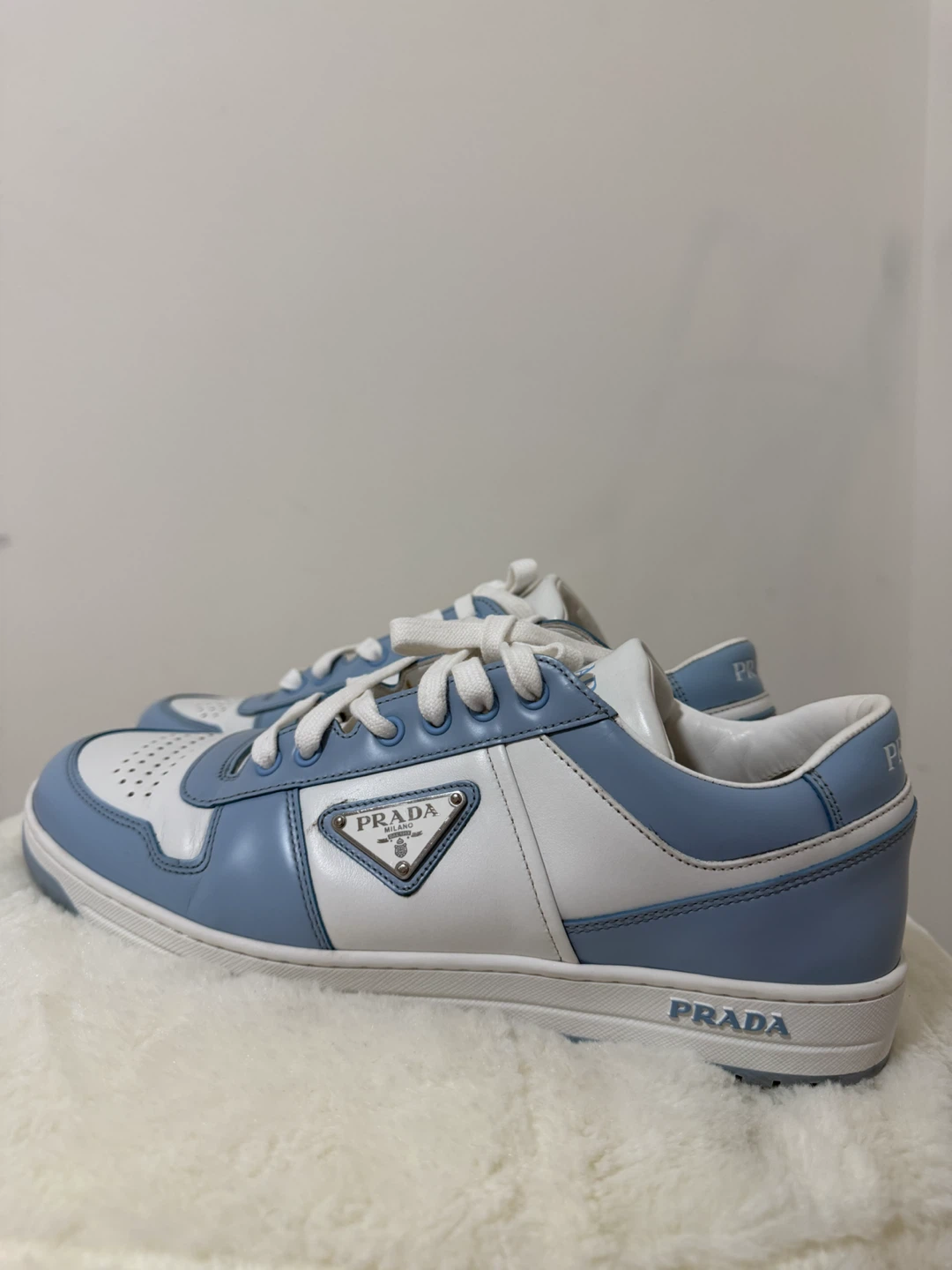 Prada Milano Leather Sneakers – Sky Blue & White – Size 36.5 - photo 3