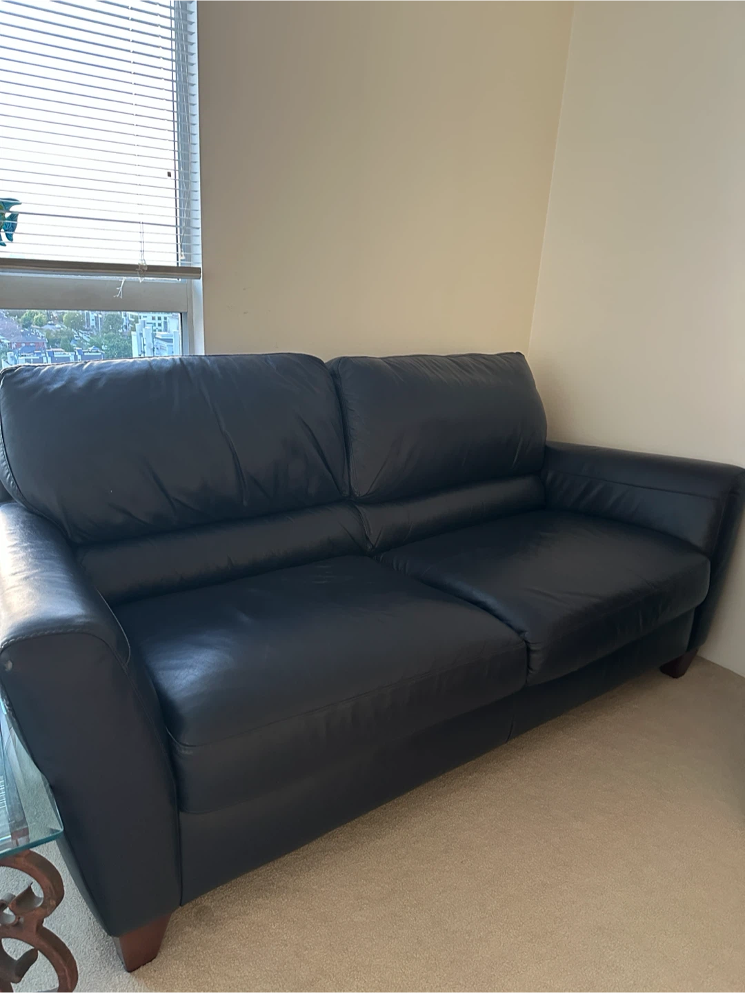 Free Dark Navy Leather Sofa