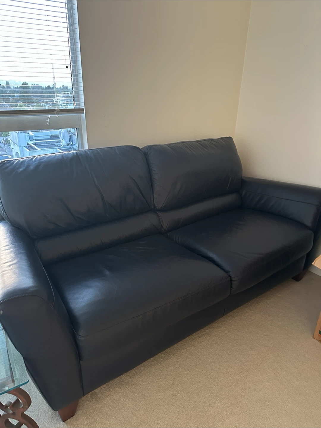 Free Dark Navy Leather Sofa - photo 2