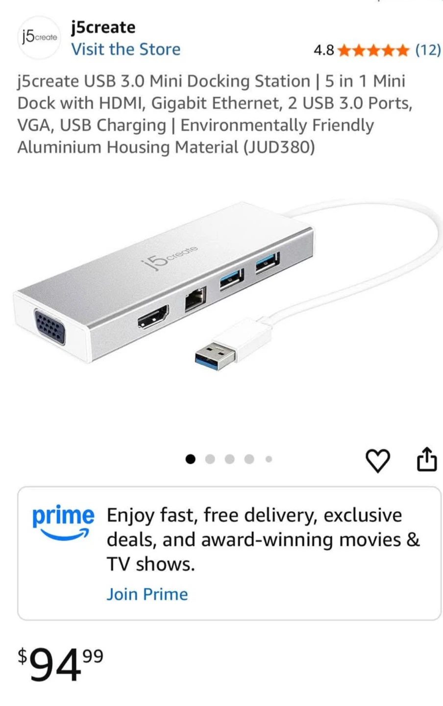 j5create USB 3.0 Mini Docking Station 5 in 1