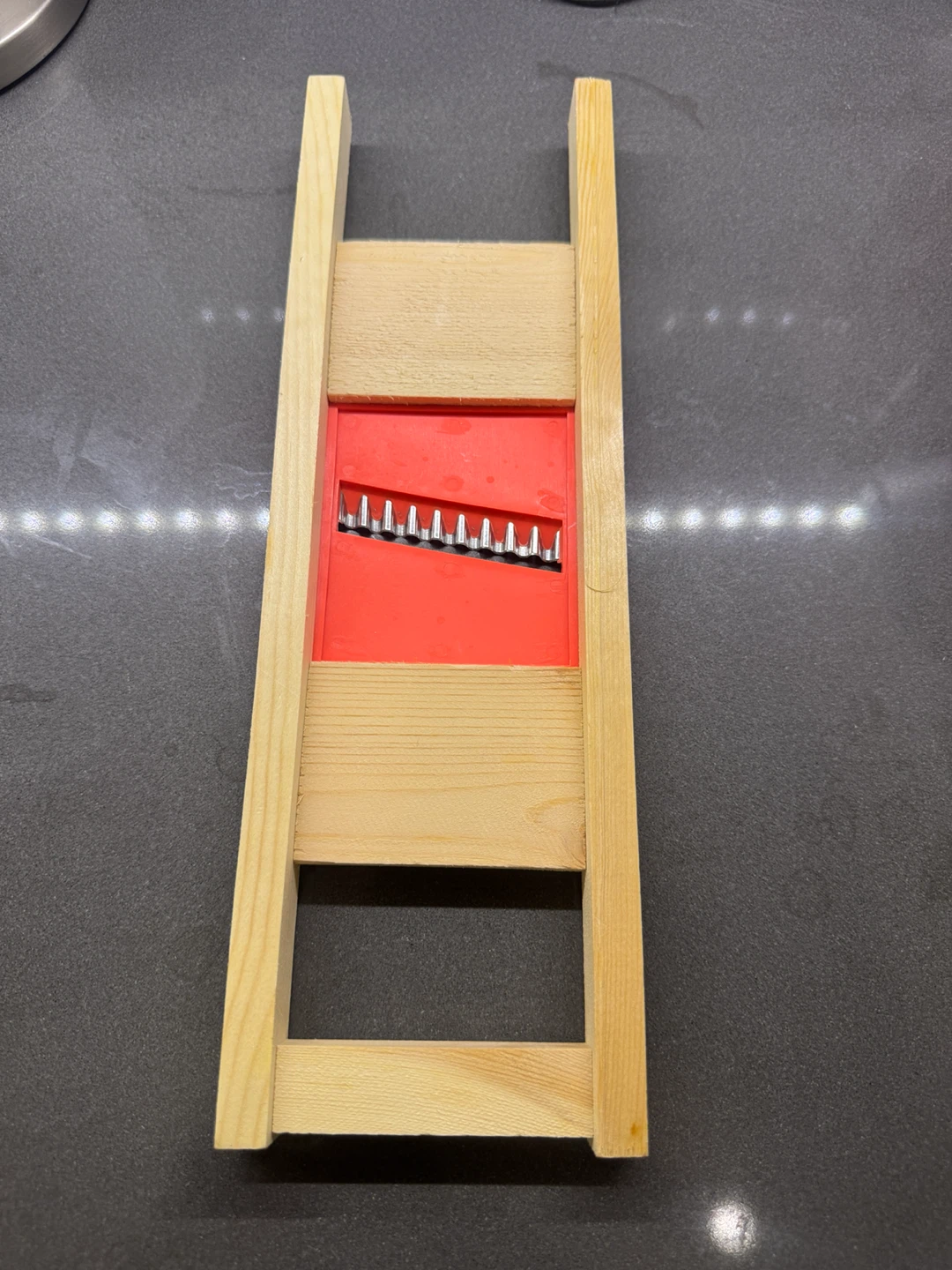 Wooden Potato Slicer with Red Guard