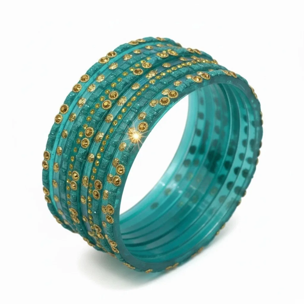 Teal and Gold Beaded Bangle Set