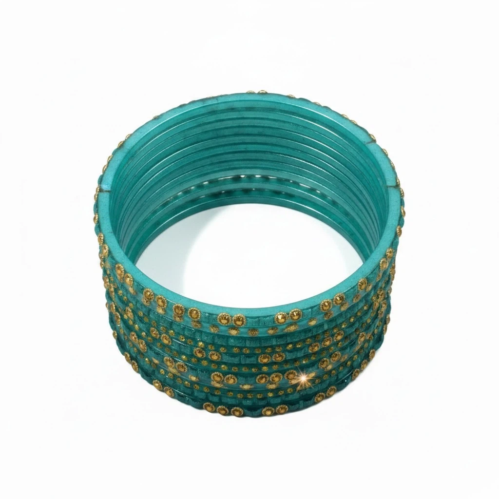 Teal and Gold Beaded Bangle Set - photo 2