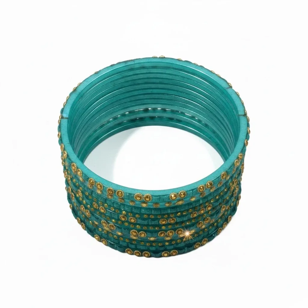 Teal and Gold Beaded Bangle Set - photo 2