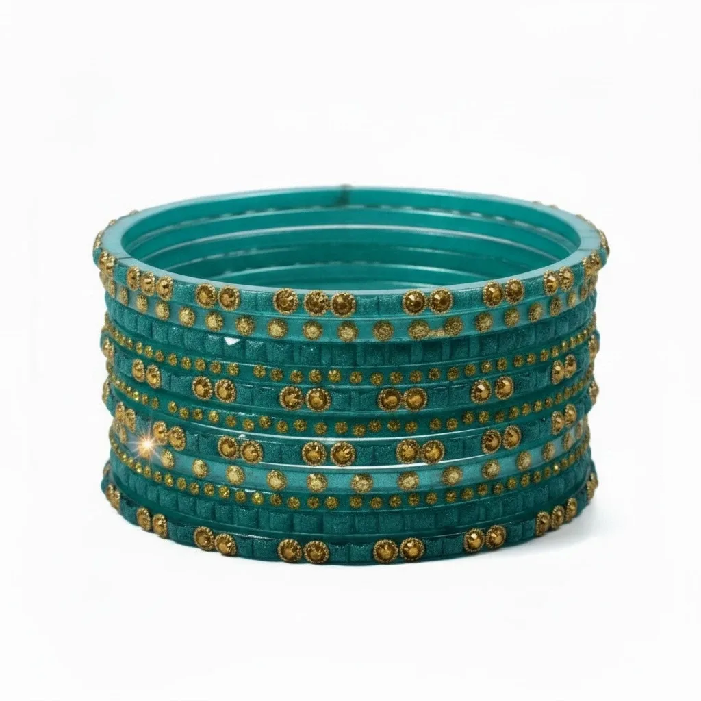 Teal and Gold Beaded Bangle Set - photo 3