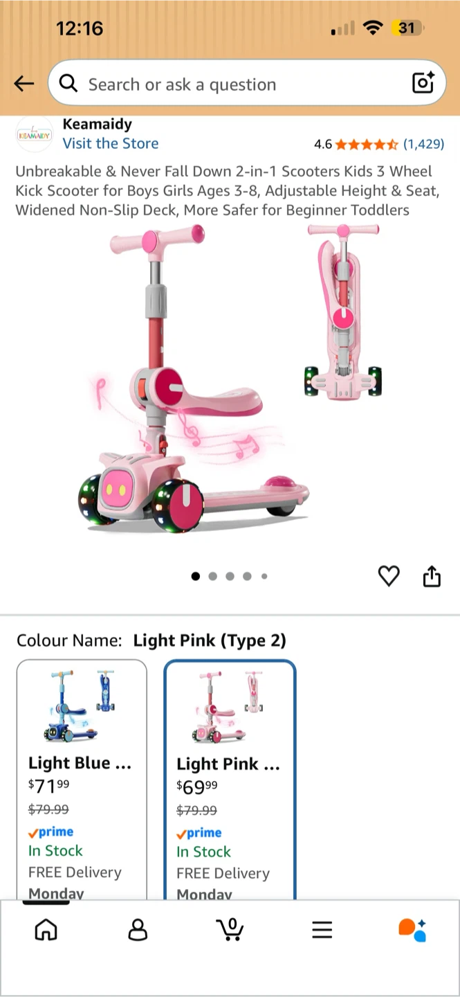 Keamaidy 2-in-1 Kids Scooter - Light Pink - photo 5