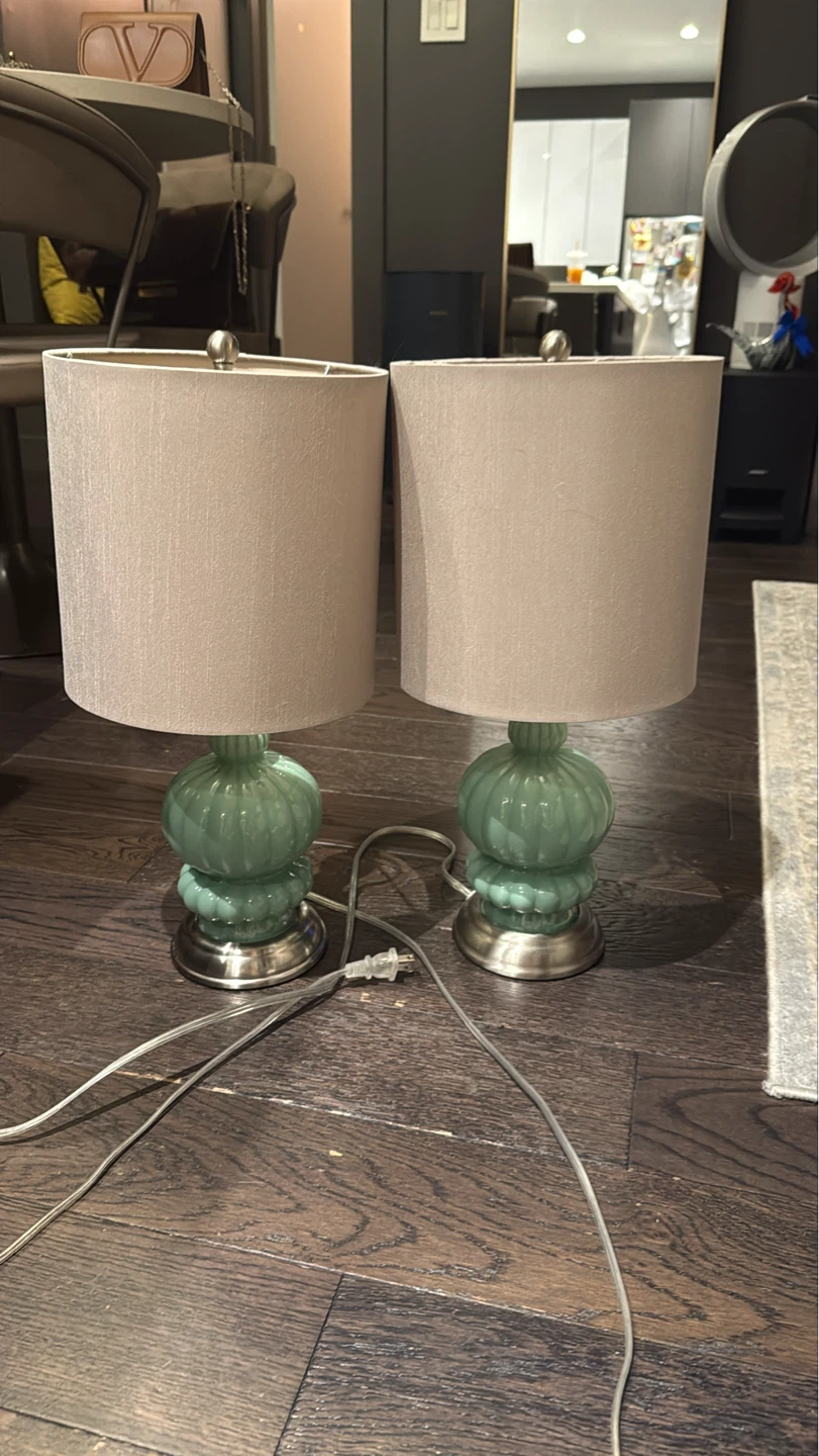 Pair of Green Glass Table Lamps $10 for the pair