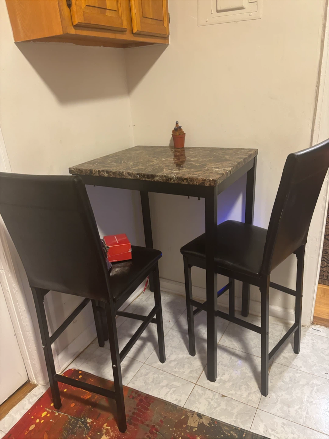 Counter Height Dining Set with Faux Marble Table and 2 Chairs