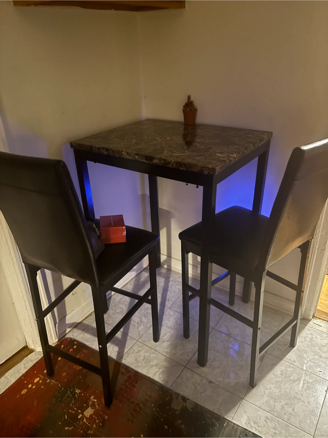 Counter Height Dining Set with Faux Marble Table and 2 Chairs - photo 2