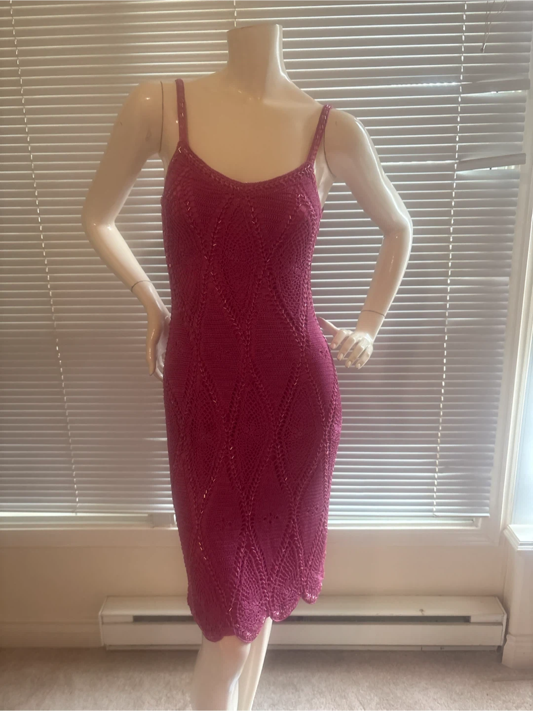 Karen Millen Raspberry Pink Crotchet Beaded Dress Small - photo 2