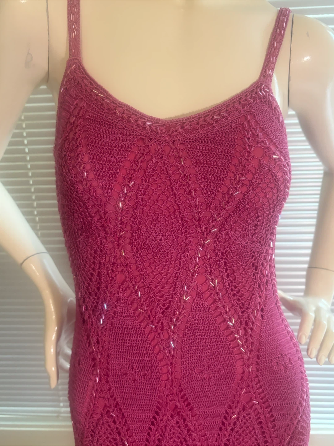 Karen Millen Raspberry Pink Crotchet Beaded Dress Small - photo 3
