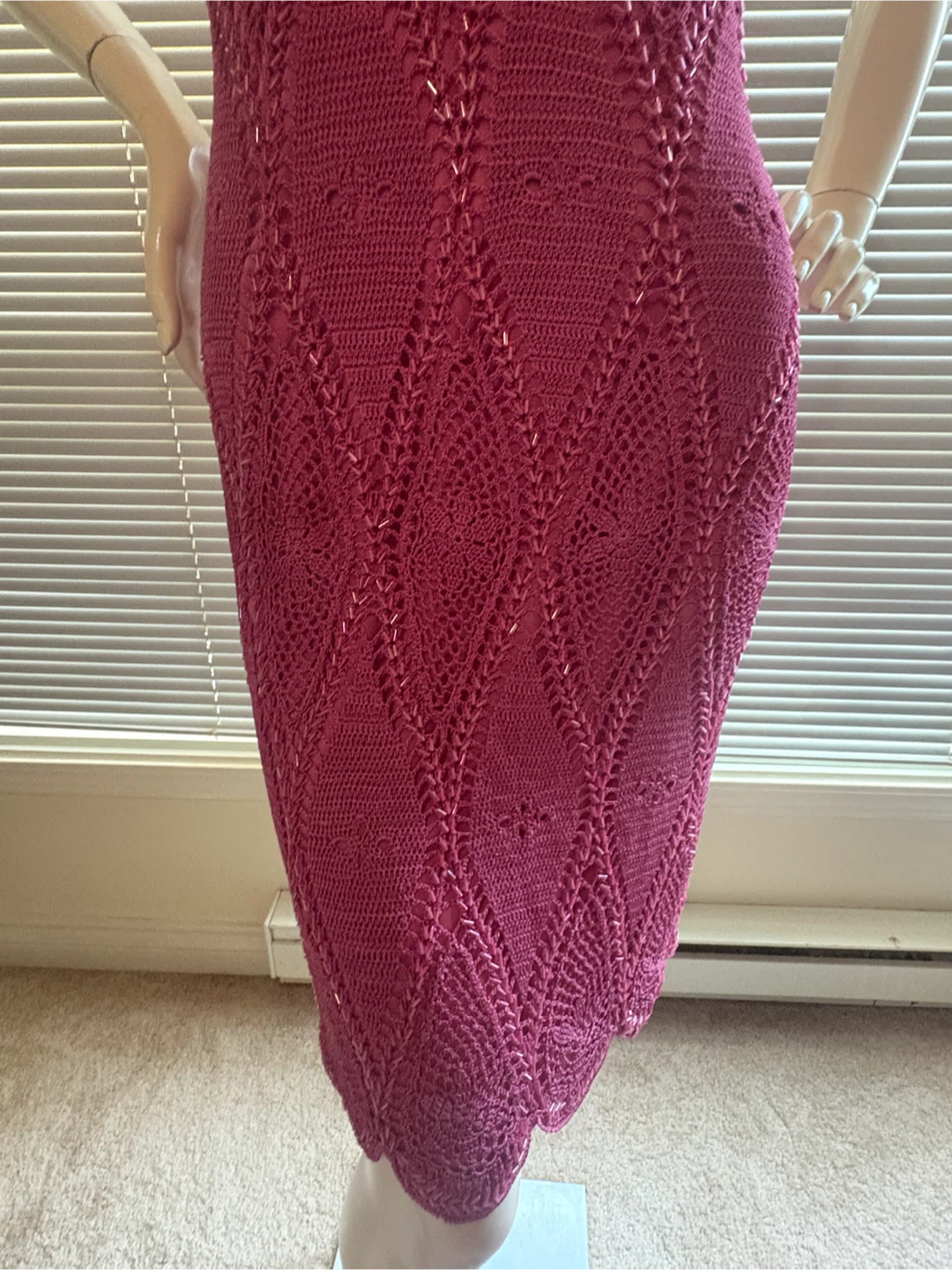 Karen Millen Raspberry Pink Crotchet Beaded Dress Small - photo 4