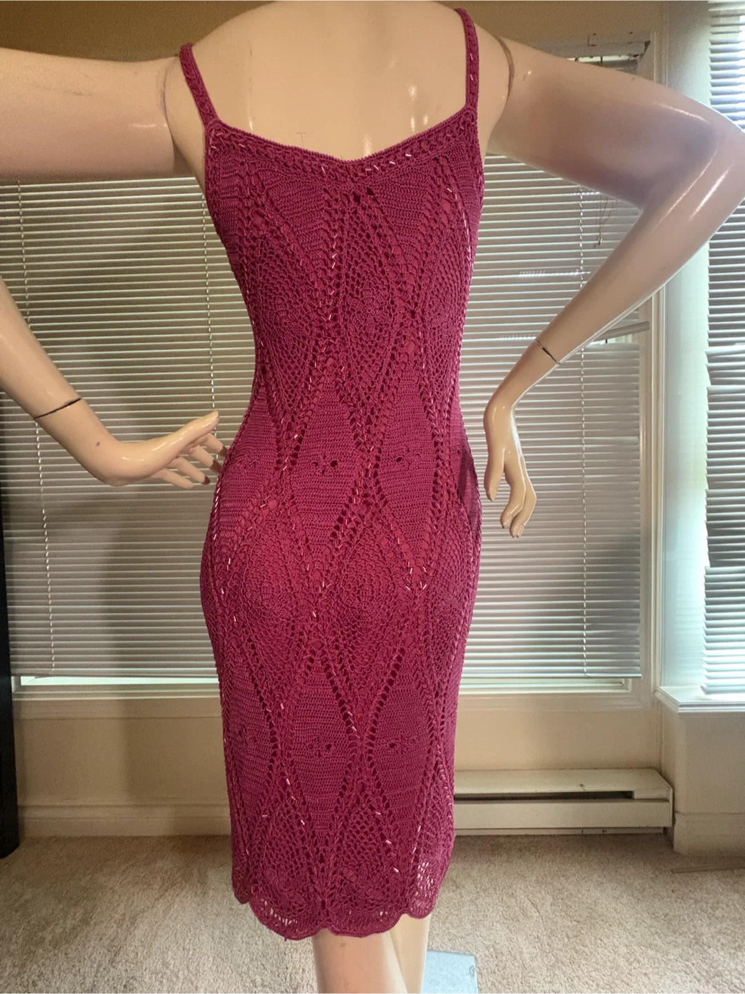 Karen Millen Raspberry Pink Crotchet Beaded Dress Small - photo 5