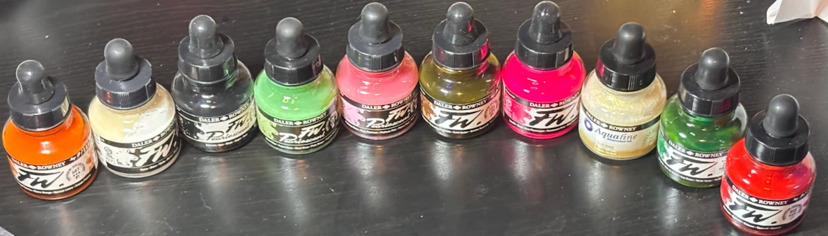 Daler Rowney mixed lot of acrylic and watercolour ink lot of 10