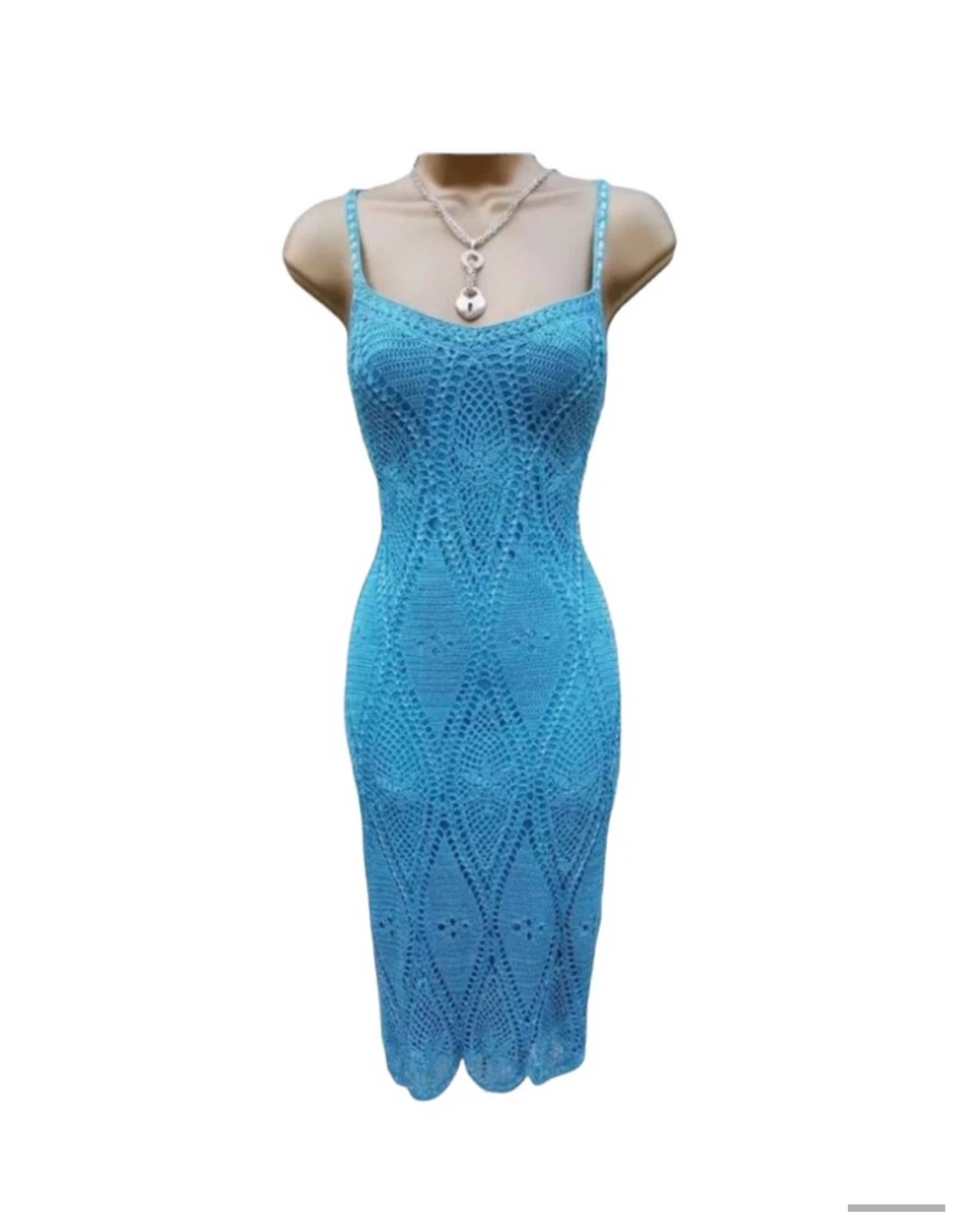 Karen Millen US 6 Turquoise Crotchet Beaded Dress - photo 3