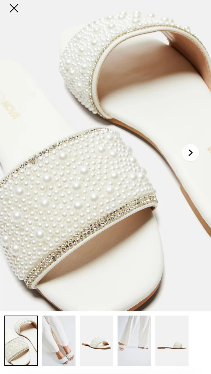 NEW! White Pearl Embellished Slides 7.5