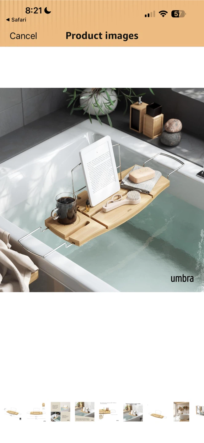 Umbra Aquala bamboo bath caddy with book and wine glass holder - photo 3