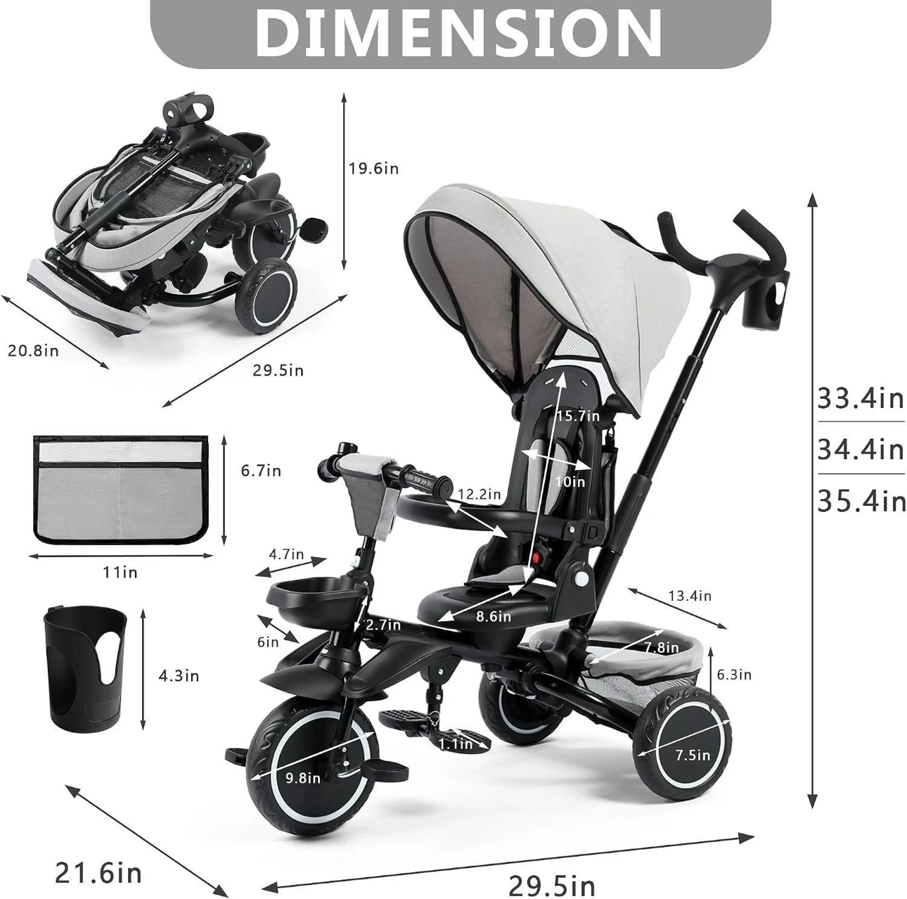 Adjustable Kids Tricycle with Canopy - photo 2