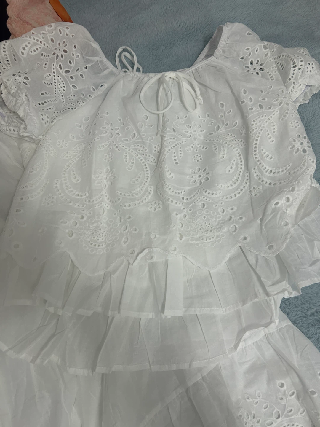 White Broderie Anglaise Tiered Midi Dress - photo 2