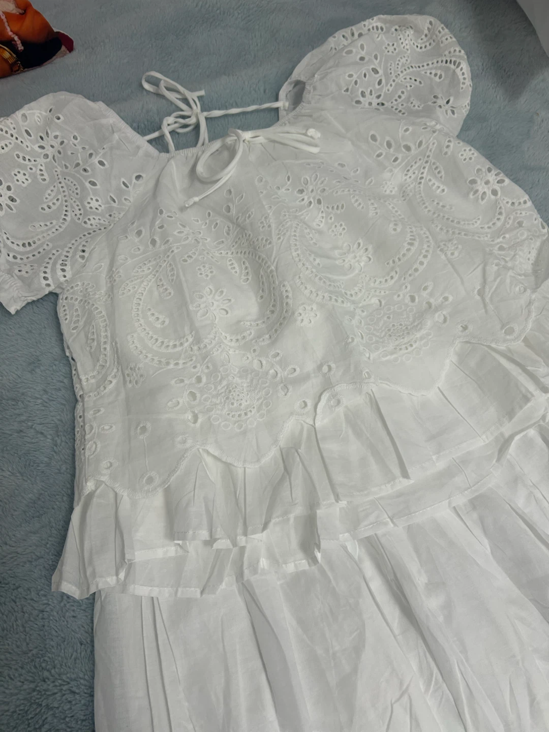 White Broderie Anglaise Tiered Midi Dress - photo 5