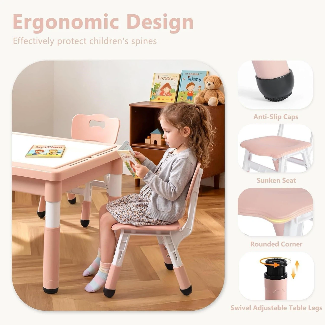 Pink Adjustable Kids Activity Table and Chair Set - photo 3