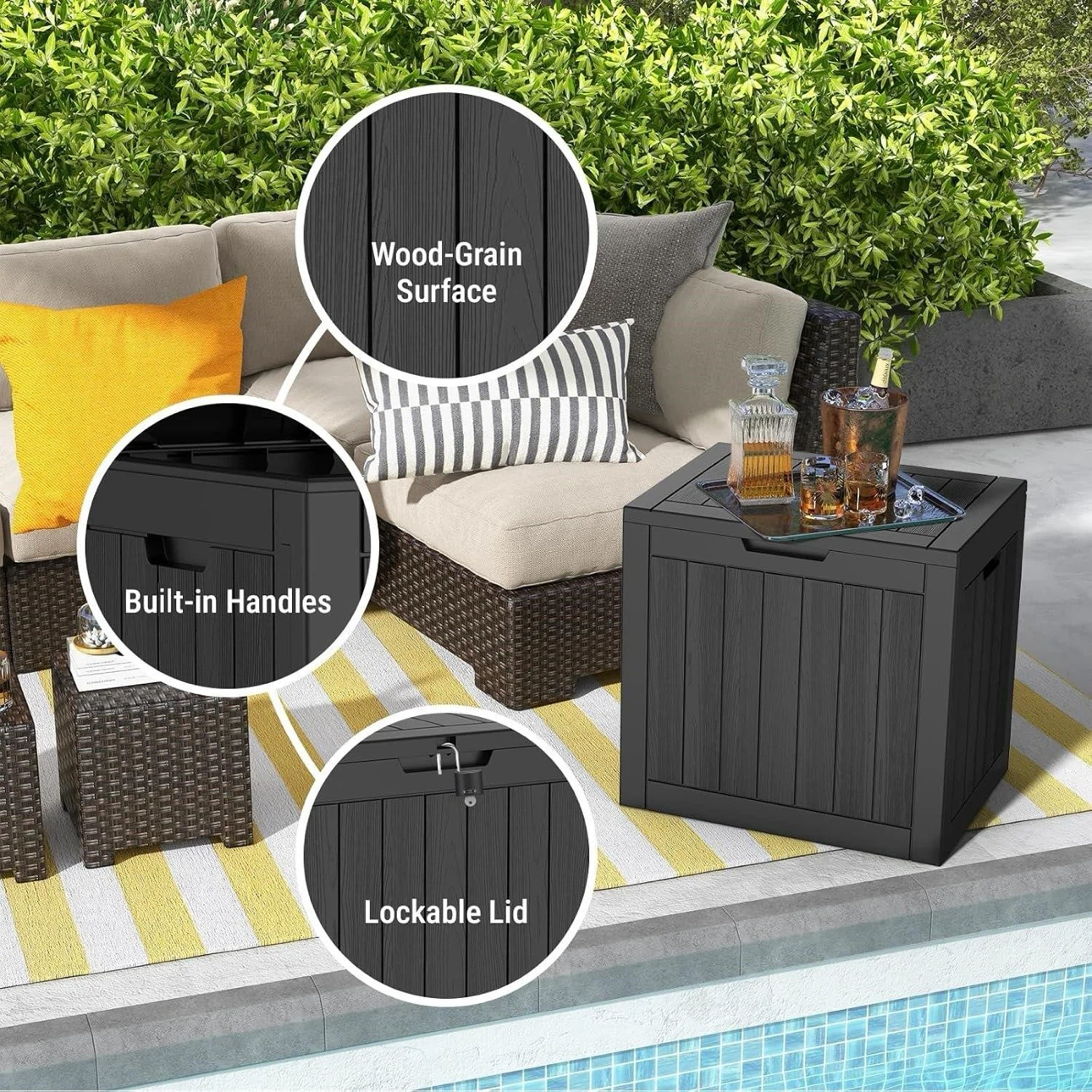 Outdoor Storage Deck Box Black Wood-Grain Surface - photo 4