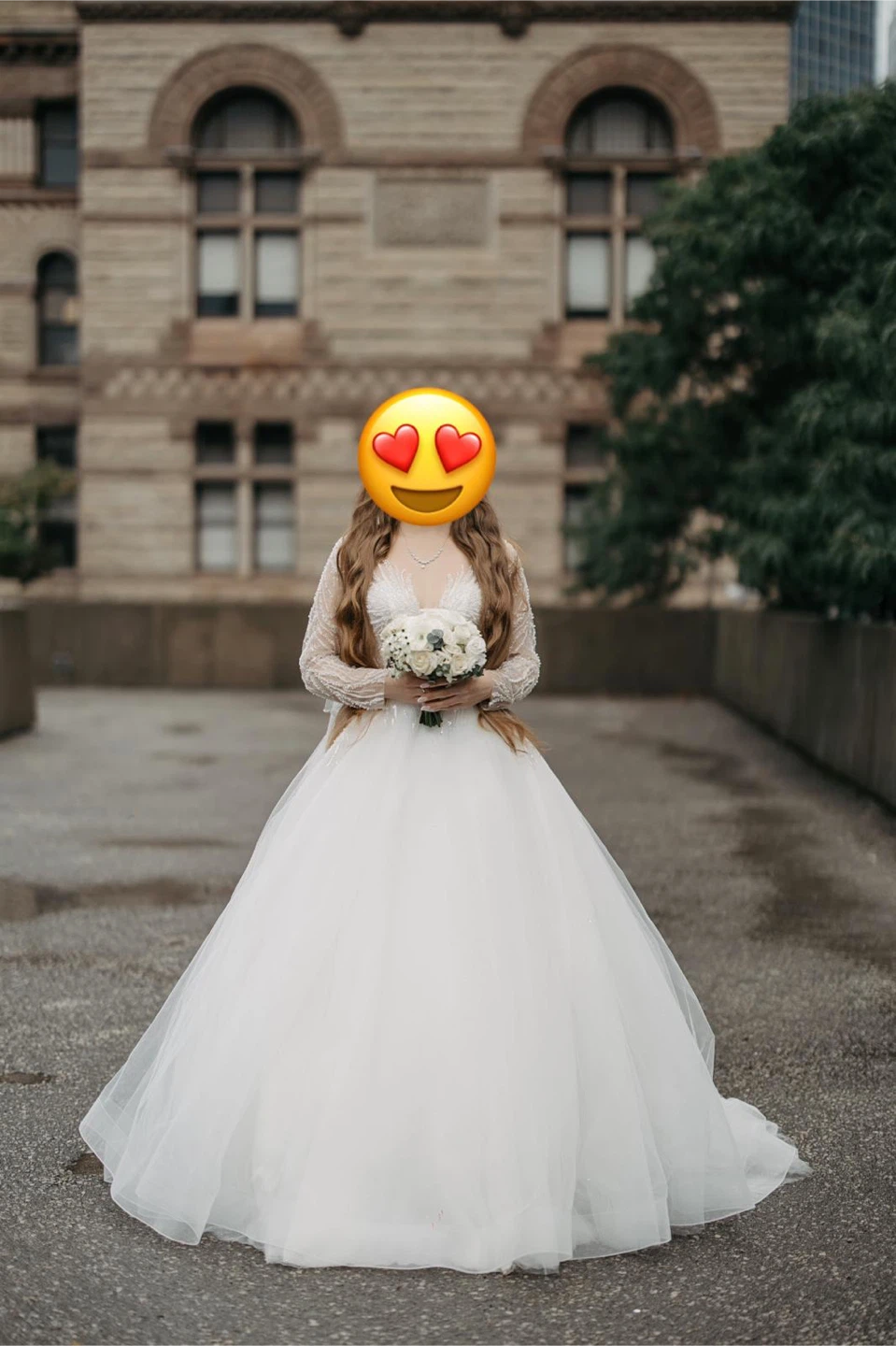 Stunning White Wedding Dress with Beaded Bodice and Long Sleeves