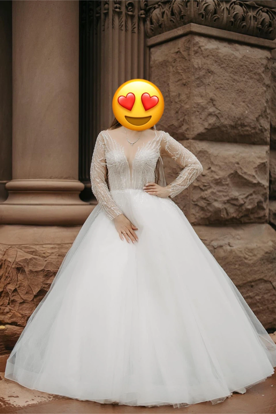 Stunning White Wedding Dress with Beaded Bodice and Long Sleeves - photo 2