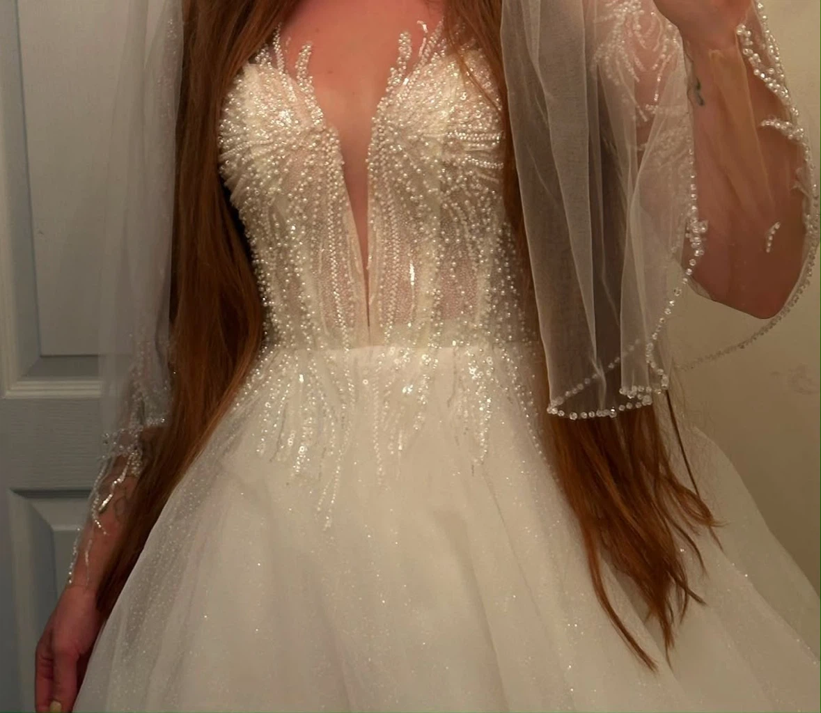 Stunning White Wedding Dress with Beaded Bodice and Long Sleeves - photo 4