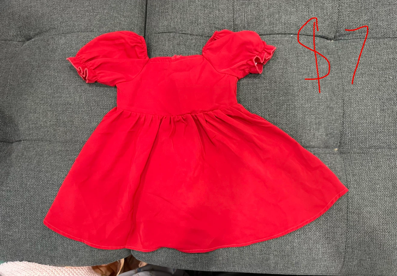 Red puff-sleeve dress for toddler