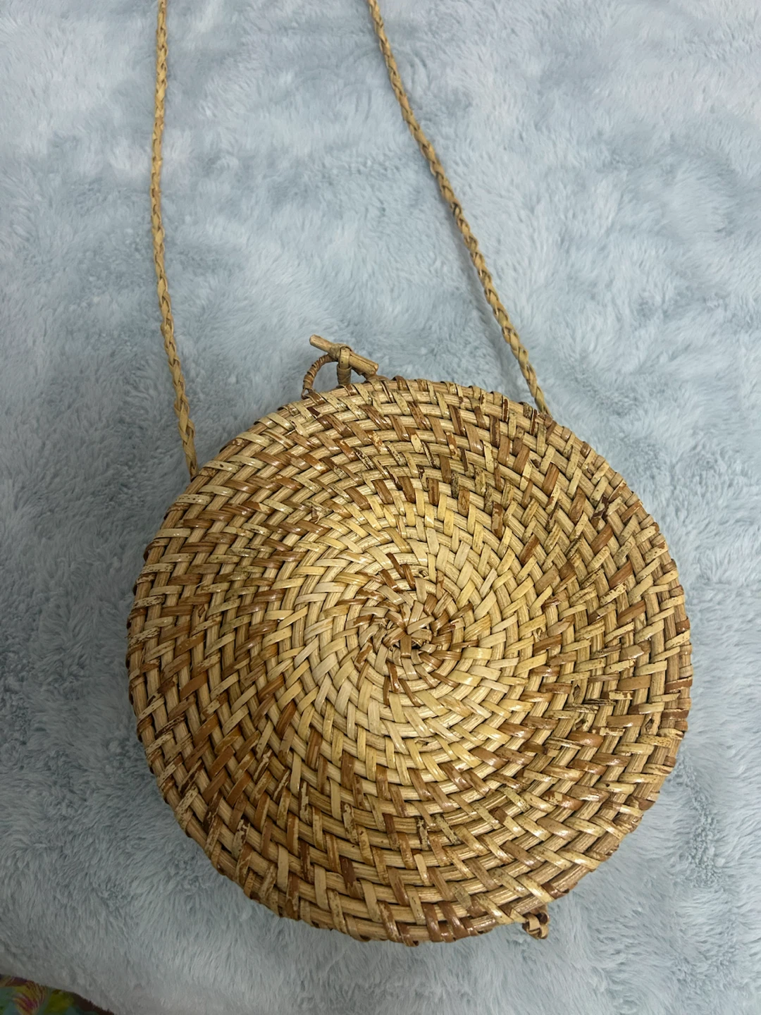 Round Woven Rattan Crossbody Bag