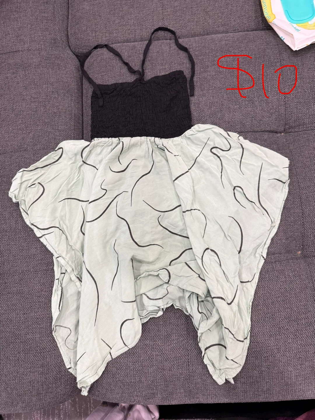 Kids Black and Mint Green Patterned Dress