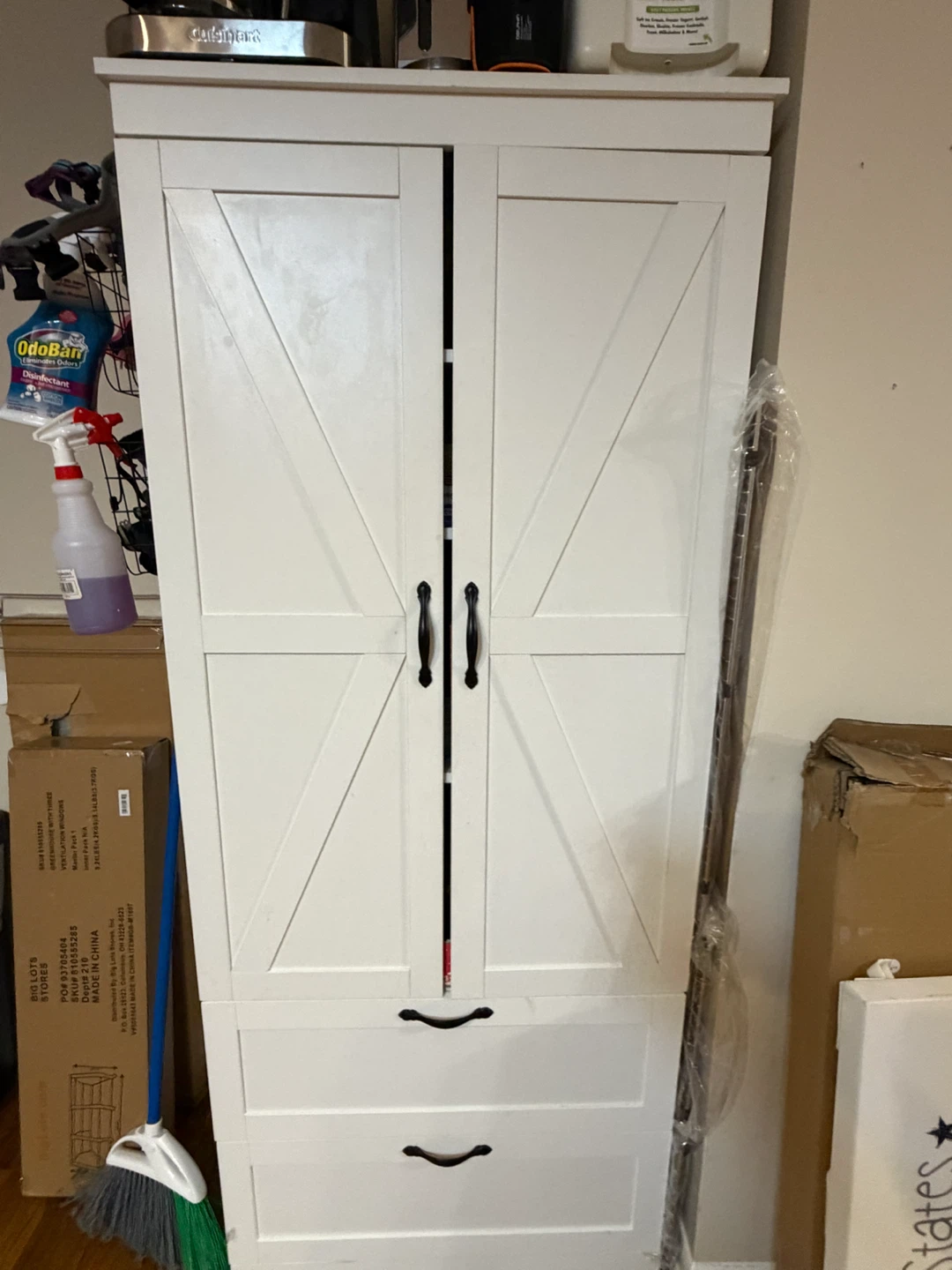 White Barn Door Storage Cabinet with Drawers