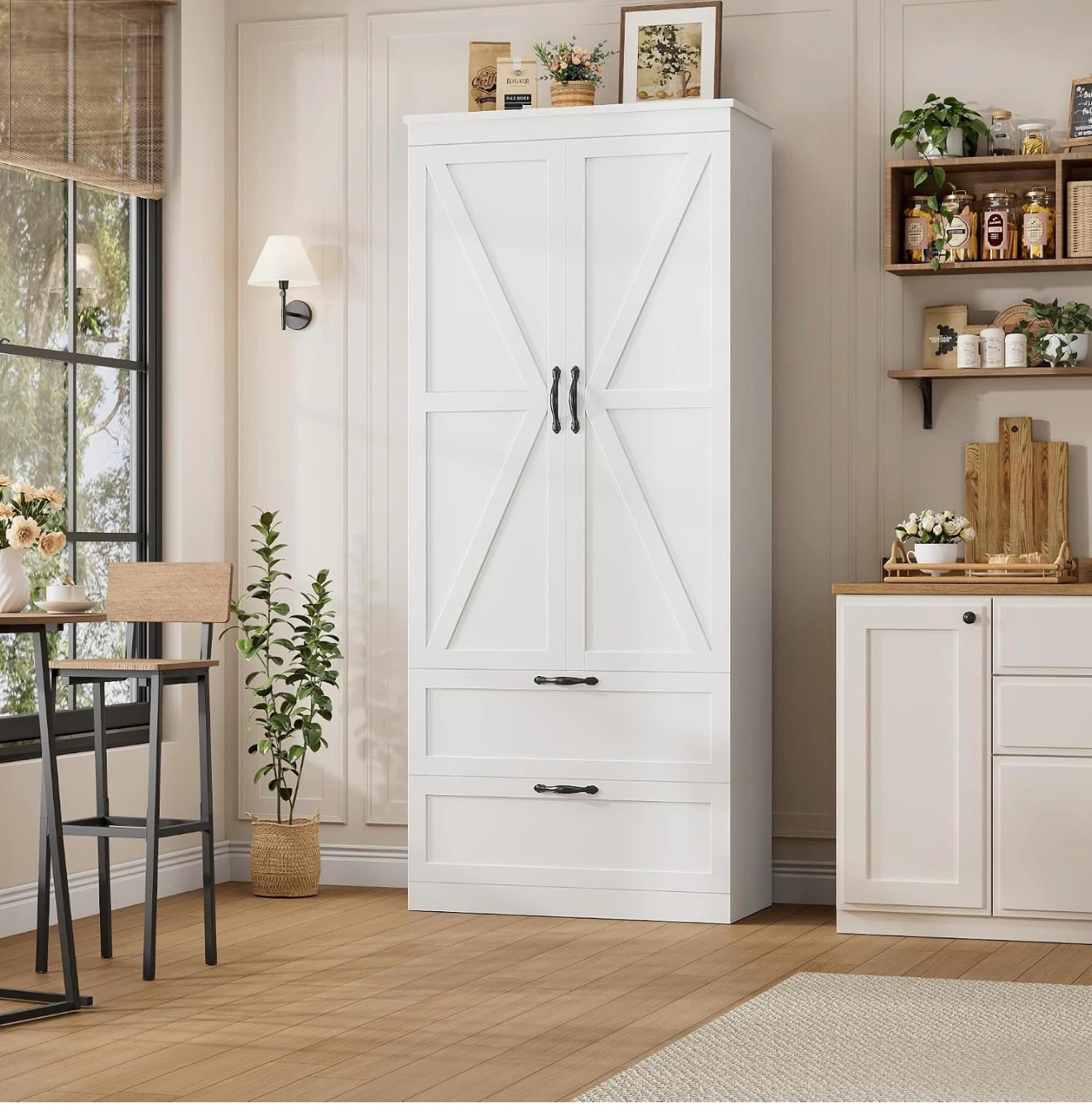 White Barn Door Storage Cabinet with Drawers - photo 2