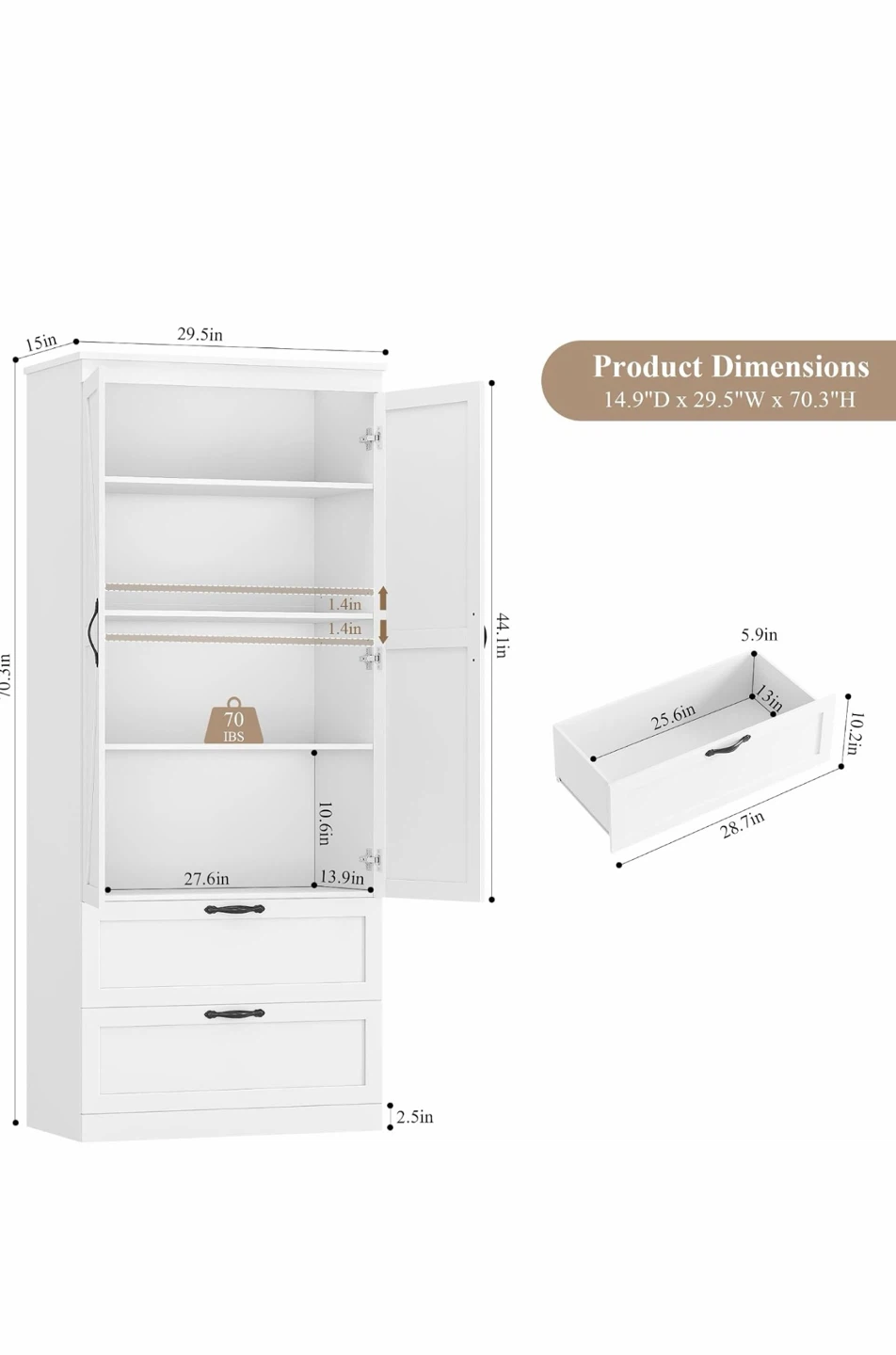 White Barn Door Storage Cabinet with Drawers - photo 3
