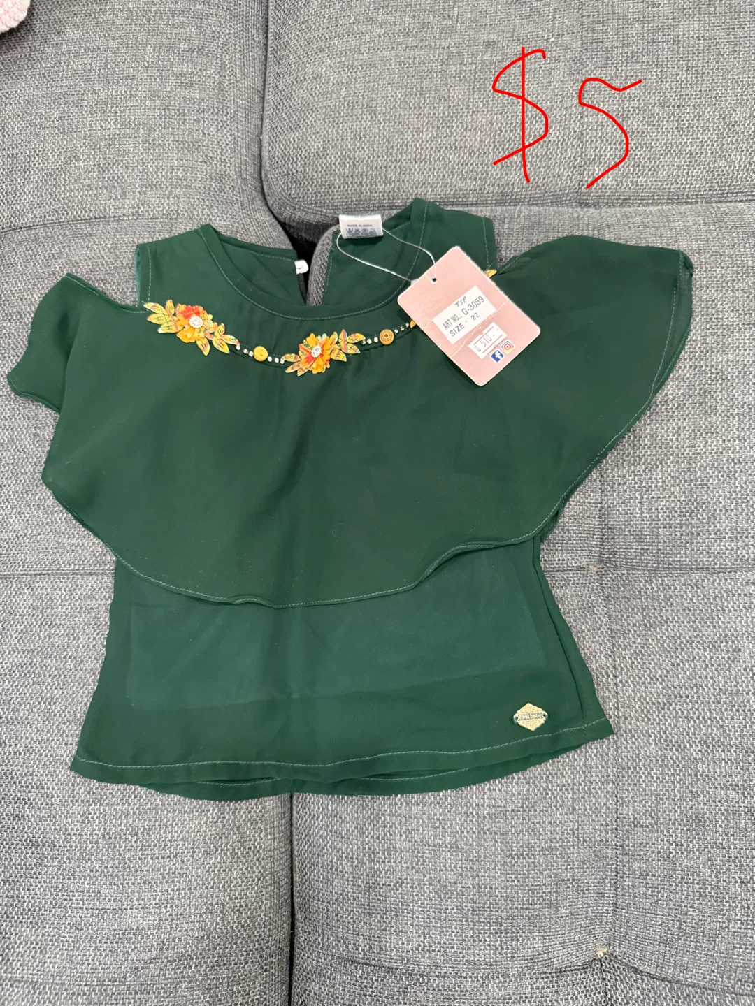 Kids Green floral embellished top - Size 22