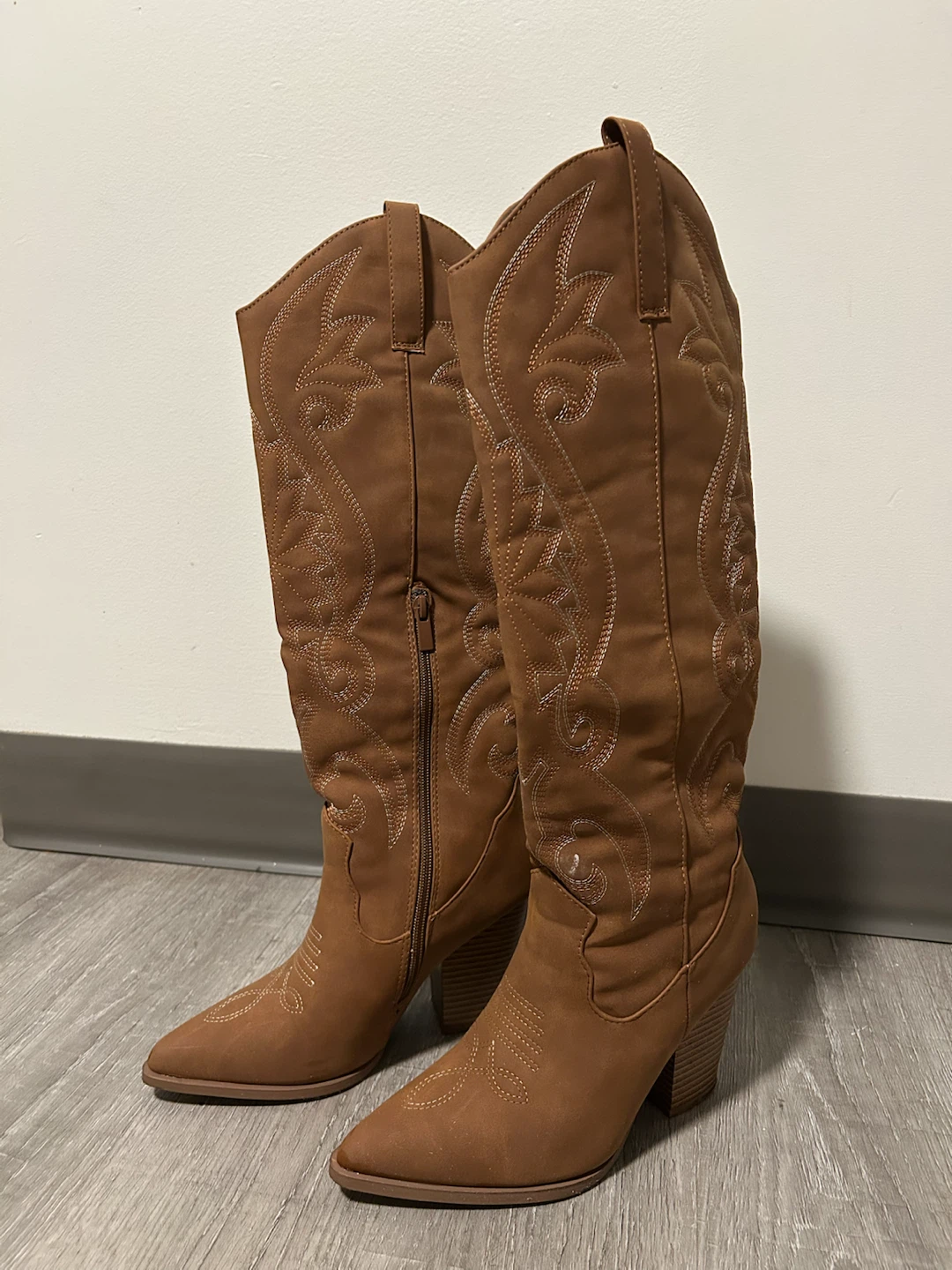 Brown Faux Suede Cowboy Boots